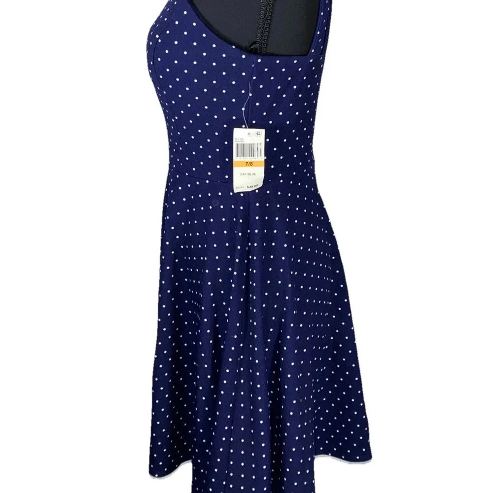 Polka Dot Girls Halter Dress‎ Blue Double Strap A Line Juniors 7/8 Semi Form